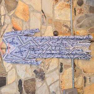 High/Low hem Flowing Boho Whimsigoth  Dress, Blue and White Vintage Style Print